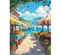 XvvwEndlessx 11CT Kit Punto Croce Prestampato Ricamo Starter Kit Città Blu Sul Mare 6 DIY Decorazione Domestica Set Da Ricamo Per Principianti, Adulti E Bambini 40×50Cm