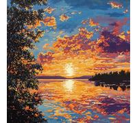 XvvwEndlessx 11CT Kit Punto Croce Prestampato Ricamo Starter Kit Mare Arancione Al Tramonto DIY Decorazione Domestica Set Da Ricamo Per Principianti, Adulti E Bambini 40×50Cm