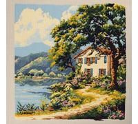 XvvwEndlessx 11CT Kit Punto Croce Prestampato Ricamo Starter Kit Mare Di Fiori E Cottage Con Acqua Corrente B DIY Decorazione Domestica Set Da Ricamo Per Principianti, Adulti E Bambini 40×50Cm