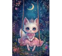 XvvwEndlessx 11CT Kit Punto Croce Prestampato Ricamo Starter Kit Principessa Volpe Sotto Il Cielo Notturno 4 DIY Decorazione Domestica Set Da Ricamo Per Principianti, Adulti E Bambini 40×50Cm
