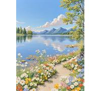 XvvwEndlessx 11CT Kit Punto Croce Prestampato Ricamo Starter Kit Scenario Del Sentiero Fiorito In Riva Al Lago DIY Decorazione Domestica Set Da Ricamo Per Principianti, Adulti E Bambini 40×50Cm