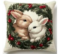 XvvwEndlessx Kit Per Cuscini Con Latch Hook,Ghirlanda Di Natale Conigli Prestampato Set Di Tappeti,Kit Fai Da Te Per Uncinetto, Kit Per Ricamo A Punto Croce Per Adulti E Bambini 43X43 Cm