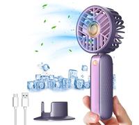 XVZ Ventilatore portatile portatile a mano, mini ventilatore portatile USB ricaricabile a 3 velocità e supporto da tavolo, dura 6-12 ore, ideale per viaggi e casa - viola