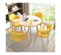 XwBaiW 5 Pezzi Tavolo Da Pranzo Rotondo for 4 Tavoli In Marmo Falso E 4 Sedie Moderna Cucina Circolo Set Risparmio Di Spazio for Appartamento(Yellow,Yellow 1)