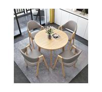XwBaiW 5 Pezzi Tavolo Da Pranzo Rotondo for 4 Tavoli In Marmo Falso E 4 Sedie Moderna Cucina Circolo Set Risparmio Di Spazio for Appartamento(Yellow,Gray 2)