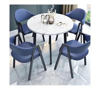 XwBaiW 5 Pezzi Tavolo Da Pranzo Rotondo for 4 Tavoli In Marmo Falso E 4 Sedie Moderna Cucina Circolo Set Risparmio Di Spazio for Appartamento(Wit,Dark Blue)