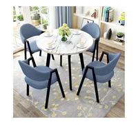 XwBaiW 5 Pezzi Tavolo Da Pranzo Rotondo for 4 Tavoli In Marmo Falso E 4 Sedie Moderna Cucina Circolo Set Risparmio Di Spazio for Appartamento(Wit,Blue 1)