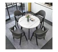 XwBaiW 5 Pezzi Tavolo Da Pranzo Rotondo for 4 Tavoli In Marmo Falso E 4 Sedie Moderna Cucina Circolo Set Risparmio Di Spazio for Appartamento(Wit,Dark Gray 2)