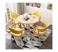 XwBaiW 5 Pezzi Tavolo Da Pranzo Rotondo for 4 Tavoli In Marmo Falso E 4 Sedie Moderna Cucina Circolo Set Risparmio Di Spazio for Appartamento(Yellow,Yellow 2)