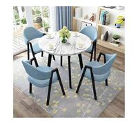 XwBaiW 5 Pezzi Tavolo Da Pranzo Rotondo for 4 Tavoli In Marmo Falso E 4 Sedie Moderna Cucina Circolo Set Risparmio Di Spazio for Appartamento(Wit,Blue 2)