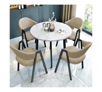 XwBaiW 5 Pezzi Tavolo Da Pranzo Rotondo for 4 Tavoli In Marmo Falso E 4 Sedie Moderna Cucina Circolo Set Risparmio Di Spazio for Appartamento(Wit,Khaki)