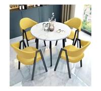 XwBaiW 5 Pezzi Tavolo Da Pranzo Rotondo for 4 Tavoli In Marmo Falso E 4 Sedie Moderna Cucina Circolo Set Risparmio Di Spazio for Appartamento(Wit,Yellow 2)