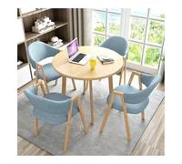 XwBaiW 5 Pezzi Tavolo Da Pranzo Rotondo for 4 Tavoli In Marmo Falso E 4 Sedie Moderna Cucina Circolo Set Risparmio Di Spazio for Appartamento(Yellow,Blue 2)