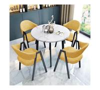 XwBaiW 5 Pezzi Tavolo Da Pranzo Rotondo for 4 Tavoli In Marmo Falso E 4 Sedie Moderna Cucina Circolo Set Risparmio Di Spazio for Appartamento(Wit,Yellow 1)