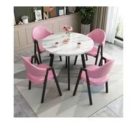 XwBaiW 5 Pezzi Tavolo Da Pranzo Rotondo for 4 Tavoli In Marmo Falso E 4 Sedie Moderna Cucina Circolo Set Risparmio Di Spazio for Appartamento(Wit,Pink)