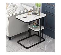 XwBaiW Tavolini Ausiliario Tavolino Da Divano A Forma Di C Superficie Imitazione Marmo Con Struttura In Metallo for Soggiorno, Camera Da Letto, Piccoli Spazi(White 2)