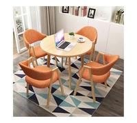 XwBaiW Tavolo Da Pranzo Rotondo A 5 Pezzi for 4 In Marmo Falso E 4 Sedie Set Di Tavoli Da Cucina Moderno for Casa Sala Cucina Ristorante(Yellow,Orange 1)