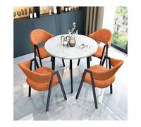 XwBaiW Tavolo Da Pranzo Rotondo A 5 Pezzi for 4 In Marmo Falso E 4 Sedie Set Di Tavoli Da Cucina Moderno for Casa Sala Cucina Ristorante(Wit,Orange 1)