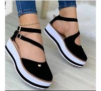 XWCG Sandali da Donna Chiusi Eleganti Estivi con Plateau con Plateau con Zeppa E Zeppa Sandali con Zeppa Donna Estivi Comode Cuoio Platform Sandalo,Nero,US4.5/EU35
