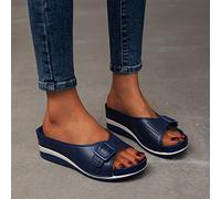 XWCG Sandali Piatti da Donna da Estate Comode Cuoio Bohemia Flip Flop Spiaggia Estivi Scarpe Casual Open Toe Antiscivolo Scarpe Spiaggia con Fibbia Sandali,Blu,US10/EU42