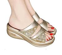 XWCG Sandali Piatti da Donna da Estate Strass Flip Flop Spiaggia Estivi Scarpe Casual Open Toe Tacco Piatto Ciabatte da Donna con Zeppa E Plateau,d'oro,US8.5/EU40