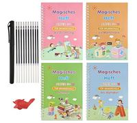 XWCHASA Set di 4 quaderni magici tedeschi con penna, tracciamento scrittura a mano riutilizzabile, quaderni magici 19 x 13 cm, per bambini, calligrafia, numeri, disegno, matematica, 4 pezzi