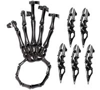 Xweptuy Bracciale a mano scheletro con 5 anelli per dita intere Gioielli punk gotici con giunti mobili in lega placcata Gioielli di Halloween per cosplay, feste, costumi, Nero #1
