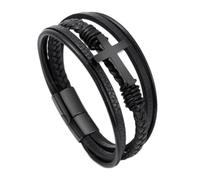 Xweptuy Bracciali in Pelle Intrecciata Multistrato con Chiusura Bracciali da Uomo per Uomo Bracciale in Pelle Bracciale Cristiano Croce Religiosa 21 cm