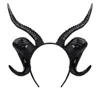 Xweptuy Fascia per capelli in corno di pecora Fascia per capelli con corna gotiche testurizzate Corna nere lucide 11, 4x11, 8 pollici PP Cosplay per diavolo, demone, festa di Halloween n. 1