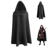 Xweptuy Mantello Rinascimentale 40, 1 '' Mantello Lungo con Cappuccio in Poliestere Nero Pullover Morbido e Traspirante Retro Medievale per Costumi Cosplay di Halloween Hobbit Vichingo, Lagre