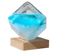 Xweptuy Predittore meteorologico in Vetro Tempesta Cubo d'Acqua Blu Predittore meteorologico in Vetro Tempesta con Base Legno per casa, Ufficio, Desktop