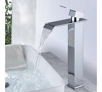 XWIHTR Rubinetto a cascata per bagno, rubinetto per lavabo a una maniglia, risparmio idrico, rubinetto per lavabo, bocca calda e fredda, rubinetto per bagno in acciaio inox e ottone(cromo-h)