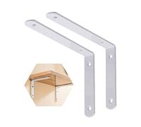 XWJOYW 2X Staffe per mensole in Metallo, Staffa per mensola a L da 10/15/20/25 cm, Staffa in Ferro da Parete, Staffa di Supporto per mensole fisse per mobili Fai da Te/Decorativi - Nero/Bianco, bi
