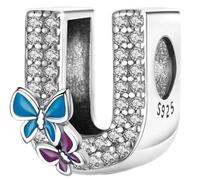 XWN Lettera Bead Charm Ciondolo Alfabeto Argento Sterling 925 con Cubic Zirconia Pendenti per Pandora Braccialetti, Compatibile con Braccialetti e Collane europei