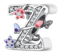 XWN Lettera Bead Charm Ciondolo Alfabeto Argento Sterling 925 con Cubic Zirconia Pendenti per Pandora Braccialetti, Compatibile con Braccialetti e Collane europei