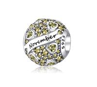 XWN Women's Birthstone Charm Pendant for Bracelet 925 Sterling Silver 12 Birthstone Charms Beads Compatible with Pandora Bracelet, Compatible with European Bracelet and Necklace for Women and Girls