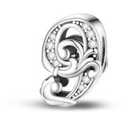 XWN Women's Numbers 0-9 Charm Pendant for Bracelet 925 Sterling Silver Charms Beads Compatible with Pandora Bracelet and Necklace, Compatible with European Bracelets for Women and Girls