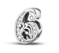 XWN Women's Numbers 0-9 Charm Pendant for Bracelet 925 Sterling Silver Charms Beads Compatible with Pandora Bracelet and Necklace, Compatible with European Bracelets for Women and Girls