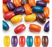 XWNXQ 100 Pezzi 30x20 mm Perline di Legno Colorate con Foro Grande, Perline ovali a Botte, per Artigianato Fai da Te, Borse, Abbigliamento, Tende, Accessori per la Decorazione della casa