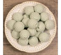 XWNXQ 20 Pezzi da 20 mm Perline di Legno lavorate all'Uncinetto, Perline di Legno Rotonde Vintage Naturali per Braccialetti Fatti a Mano, collane, Portachiavi, Artigianato Fai da Te