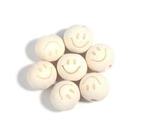 XWNXQ 30/50/100 Pezzi di Perline di Legno Rotonde Stampate da 20 mm con Fori Grandi, Perline di Legno Naturali a Forma di Faccina Sorridente, per bracciali, Orecchini, collane e creazione di Gioielli