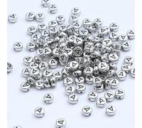 XWNXQ 400 Pezzi 7 mm Argento Acrilico Perline Rotonde con Lettere, Perline sciolte con Lettere retrò, per la creazione di Gioielli Fai da Te, bracciali e collane Intrecciati a Mano