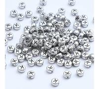 XWNXQ 400 Pezzi 7 mm Argento Acrilico Perline Rotonde con Lettere, Perline sciolte con Lettere retrò, per la creazione di Gioielli Fai da Te, bracciali e collane Intrecciati a Mano