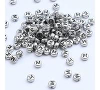 XWNXQ 400 Pezzi 7 mm Argento Acrilico Perline Rotonde con Lettere, Perline sciolte con Lettere retrò, per la creazione di Gioielli Fai da Te, bracciali e collane Intrecciati a Mano
