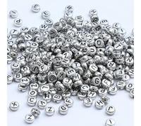 XWNXQ 400 Pezzi 7 mm Argento Acrilico Perline Rotonde con Lettere, Perline sciolte con Lettere retrò, per la creazione di Gioielli Fai da Te, bracciali e collane Intrecciati a Mano