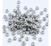 XWNXQ 400 Pezzi 7 mm Argento Acrilico Perline Rotonde con Lettere, Perline sciolte con Lettere retrò, per la creazione di Gioielli Fai da Te, bracciali e collane Intrecciati a Mano
