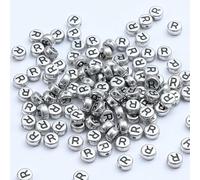 XWNXQ 400 Pezzi 7 mm Argento Acrilico Perline Rotonde con Lettere, Perline sciolte con Lettere retrò, per la creazione di Gioielli Fai da Te, bracciali e collane Intrecciati a Mano