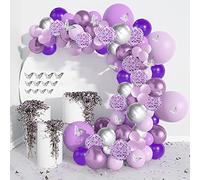 XWTJUER Kit Ghirlanda Palloncino Viola, 127 Pezzi Set Decorazioni Compleanno Argento Con Arco, Palloncini e Adesivi Farfalla