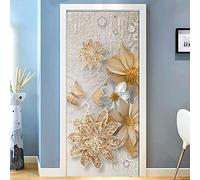XWYDCF Adesivi per Porte 3D 90 * 210Cm Fiore d'oro Europeo Autoadesivo Carta Parati Porta Fotomurali Decorazione da Parete Poster Murale Rimovibile Soggiorno Camera da Letto
