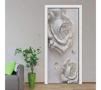 XWYDCF Adesivi per Porte Interne 3D 88 * 200Cm Fiori Bianchi Tridimensionali in Rilievo Camera da Letto Porte Carta da Parati in PVC Autoadesivo Impermeabile Complementi Arredo Casa Poster Murale